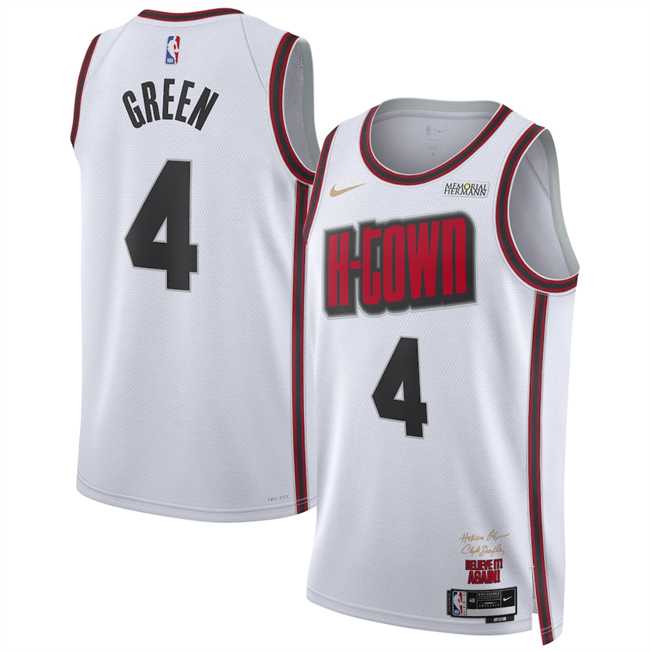 Mens Houston Rockets #4 Jalen Green White 2024-25 City Edition Stitched Jersey Dzhi